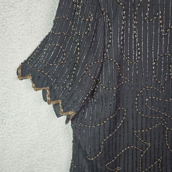 Stenay 3X silk beaded top metallic scalloped black holiday party bling festival - Picture 8 of 16